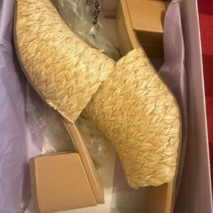 Tan Espadrilles with Plush Texture and Chunky Heel